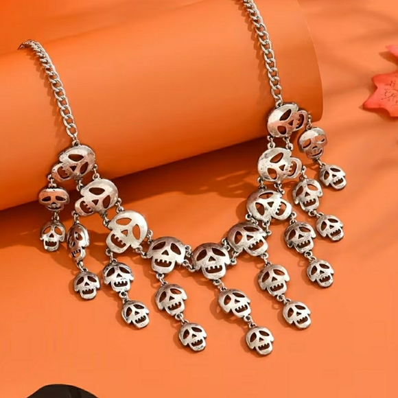 Silver Skull Choker Necklace - Picture 2 of 5